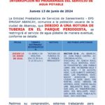 INTERRUPCION NO PROGRAMADA DEL SESRVICIO DE AGUA POTABLE